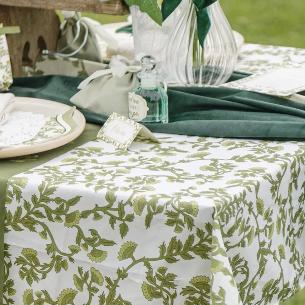 NAPPE TISSU LAVABLE BOTANIQUE 140X240CM PISTACHE