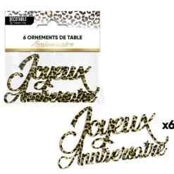 6 ORNEMENTS DE TABLE ANNIVERSAIRE LÉOPARD 5X9CM