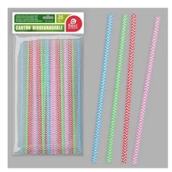25 PAILLES CARTON BIO RAYÉ 19CMX6MM MULTICOLORE