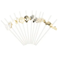 12 PAILLES CARTON HALLOWEEN BLANCHES ET OR 19.5CM