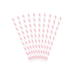 10 PAILLES CARTON RAYÉES CANDY BAR 19.5CM ROSE