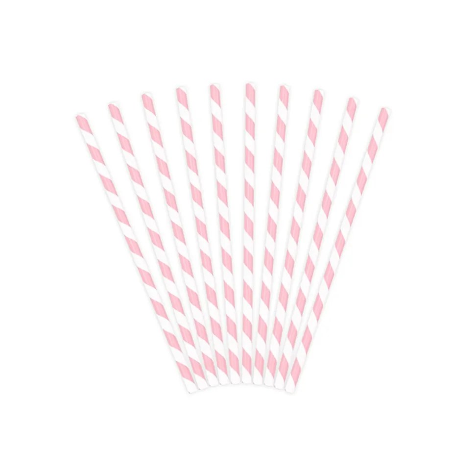 10 PAILLES CARTON RAYÉES CANDY BAR 19.5CM ROSE