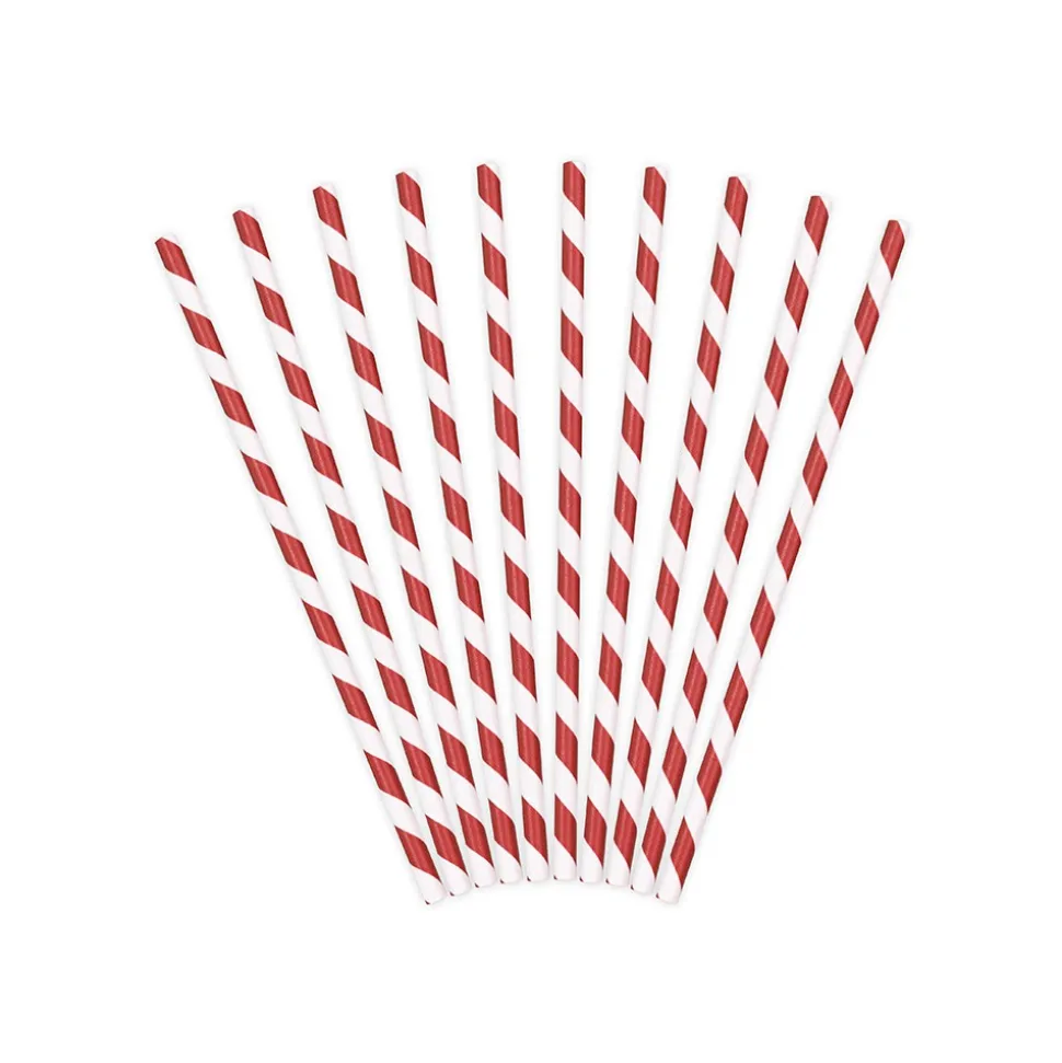 10 PAILLES CARTON RAYURES OBLIQUES 19.5CM ROUGE
