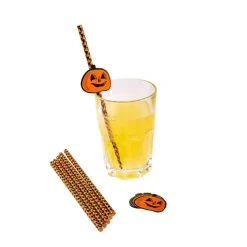 6 PAILLES RAYÉES CARTON CITROUILLE