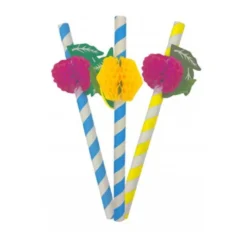 12 PAILLES RAYÉES 18CM BLEU JAUNE