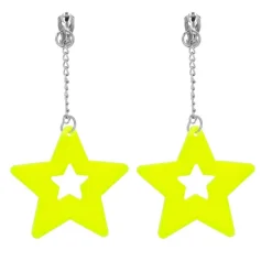 PAIRE BOUCLES OREILLE ÉTOILES FLUO JAUNE