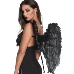 PAIRE D'AILES D'ANGE PLIÉES PLUMES 65X65CM NOIR