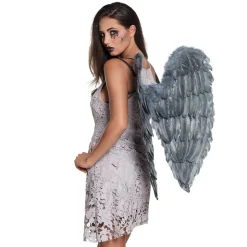 PAIRE D'AILES PLUMES GRIS ANGE DÉCHU 65X65CM