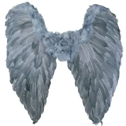 PAIRE D'AILES PLUMES GRIS ANGE DÉCHU 65X65CM