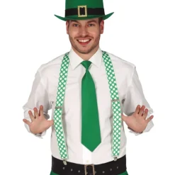 PAIRE DE BRETELLES POLYESTER VERT TRÈFLES ADULTE