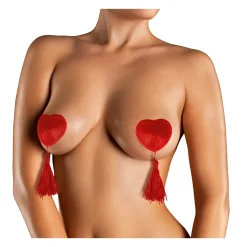 PAIRE DE CACHE-TÉTONS COEURS POMPONS ROUGE ADULTE