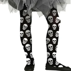 PAIRE DE COLLANTS OPAQUES NOIR TÊTES-DE-MORT FILLE