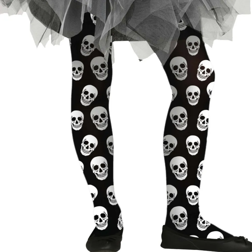 PAIRE DE COLLANTS OPAQUES NOIR TÊTES-DE-MORT FILLE