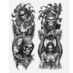 PAIRE DE COLLANTS TATOUAGES FAUCHEUSE MORT FEMME