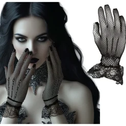 PAIRE DE GANTS GOTHIQUE MAILLE DENTELLE NOIR FEMME