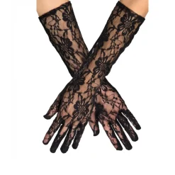 PAIRE DE GANTS LONGS NOIRS DENTELLE ADULTE