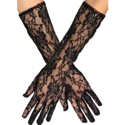 PAIRE DE GANTS LONGS NOIRS DENTELLE ADULTE