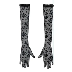 PAIRE DE GANTS LONGS NOIRS DENTELLE FLEUR ADULTE