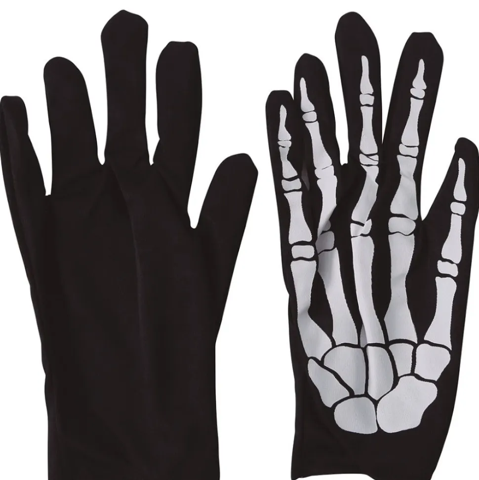 PAIRE DE GANTS POLYESTER NOIR SQUELETTE ADULTE