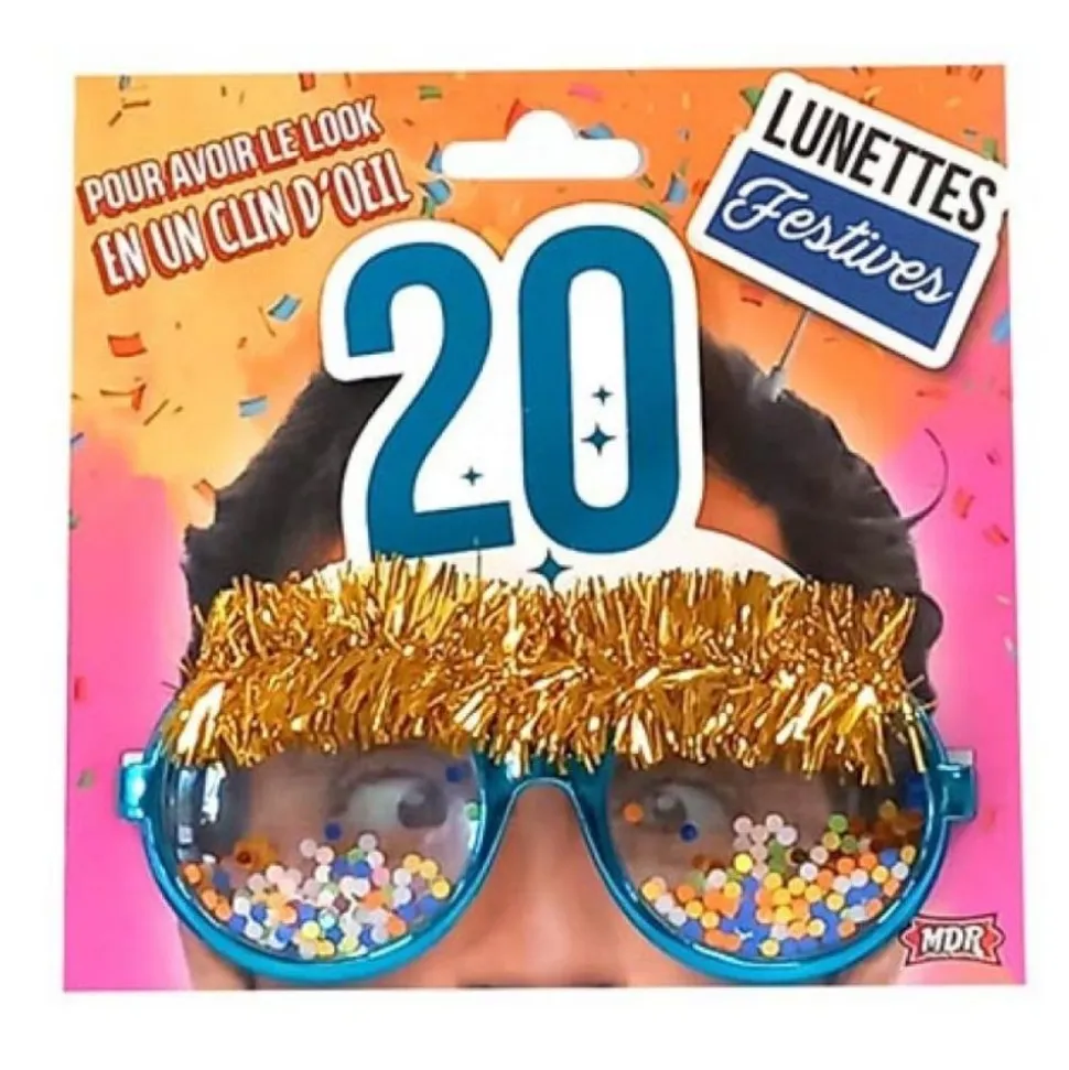 PAIRE DE LUNETTES ANNIVERSAIRE 20 ANS CONFETTIS