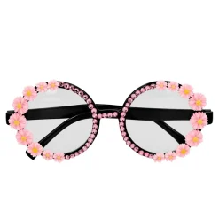 PAIRE DE LUNETTES HIPPIE FLEURS ROSES STRASS FEMME