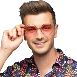 PAIRE DE LUNETTES RONDES XL ROSES HIPPIE ADULTE