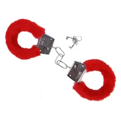 PAIRE DE MENOTTES MÉTAL FOURRURE ROUGE À CLEFS