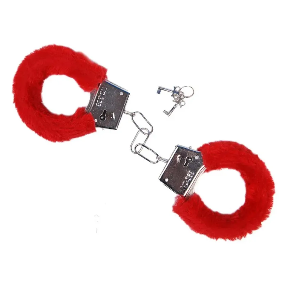 PAIRE DE MENOTTES MÉTAL FOURRURE ROUGE À CLEFS