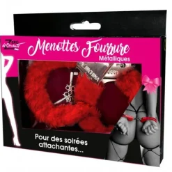 PAIRE DE MENOTTES MÉTAL FOURRURE ROUGE