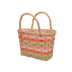 PANIER ROTIN LIGNES COULEUR POIGNÉES 27X15X18CM