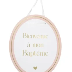 PANNEAU CARTON BIENVENUE BAPTÊME 35X43CM ROSE