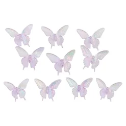 10 PAPILLONS ACRYLIQUE 4X3.5X1.3CM IRISÉ PARME