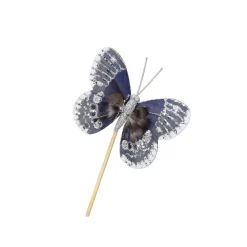 PAPILLON SUR PIC 8CM GRIS