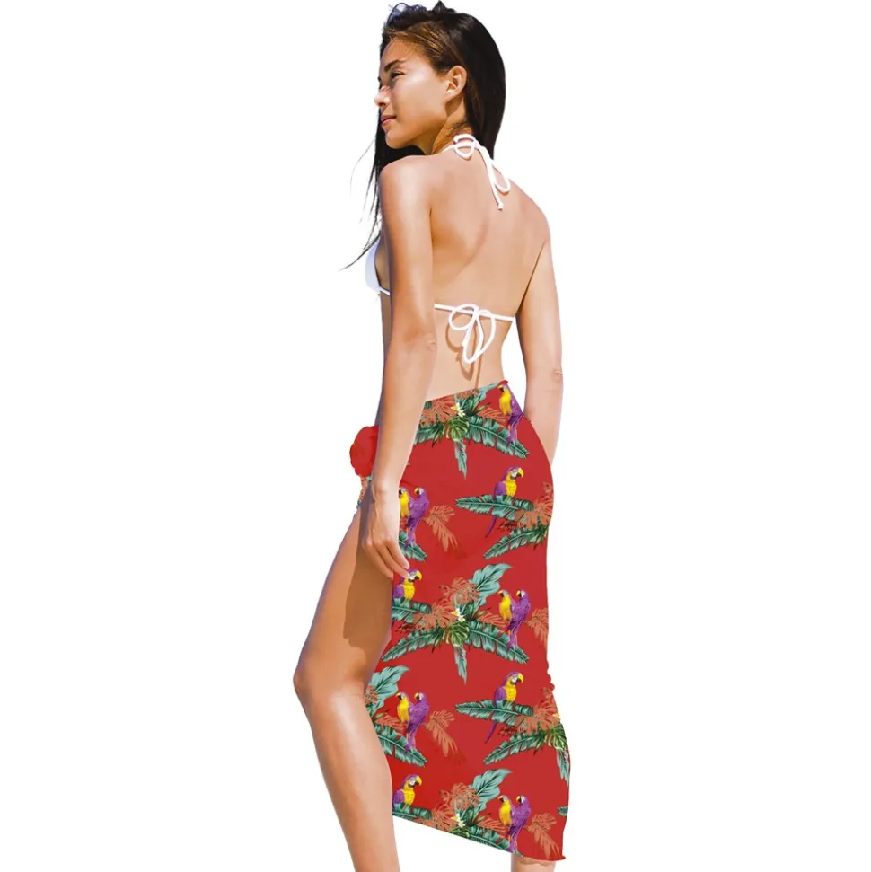 PARÉO SARONG HAWAÏEN JUNGLE BIRD ROUGE 1.5M FEMME