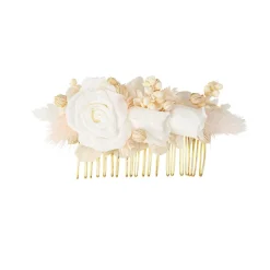 PEIGNE FLEURS SÉCHÉES GAIA ROSES BLANCHES 12X5CM