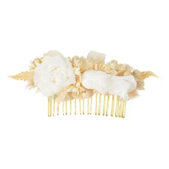 PEIGNE FLEURS SÉCHÉES ISIS ROSES BLANCHES 12X5CM