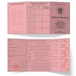 PERMIS CARTON ANNIVERSAIRE 50AINE 14.5X20.5CM ROSE