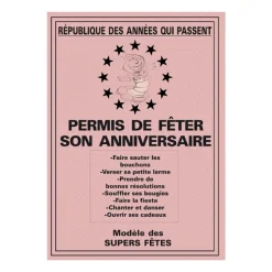 PERMIS CARTON FÊTER ANNIVERSAIRE 14.5X20.5CM ROSE