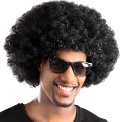 PERRUQUE AFRO GROOVE CHEVEUX BOUCLÉS NOIR ADULTE