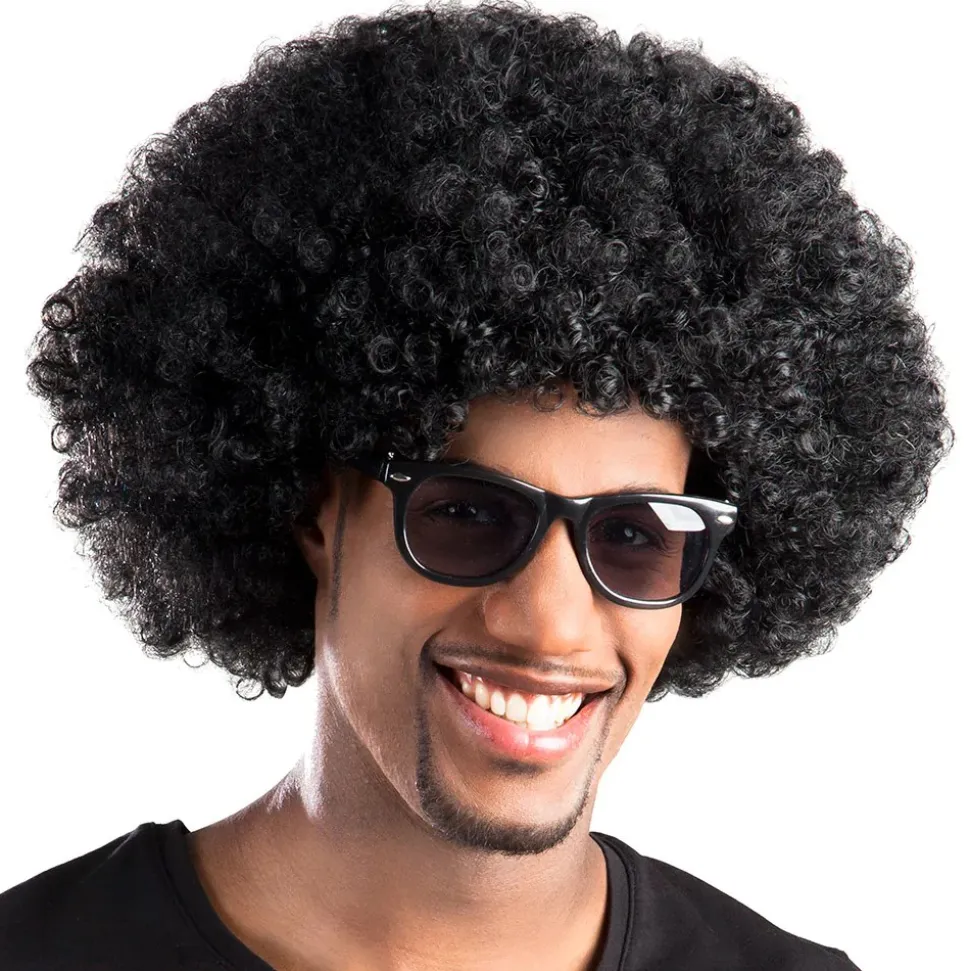 PERRUQUE AFRO GROOVE CHEVEUX BOUCLÉS NOIR ADULTE