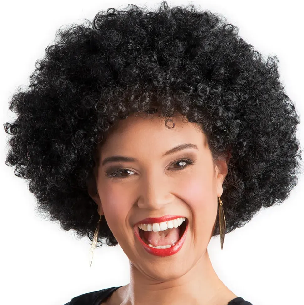 PERRUQUE AFRO GROOVE CHEVEUX BOUCLÉS NOIR ADULTE