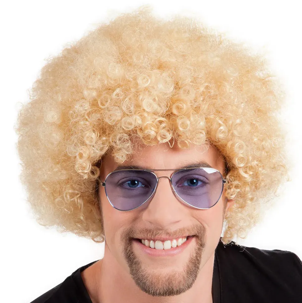 PERRUQUE AFRO GROOVE CHEVEUX BOUCLÉS BLOND ADULTE