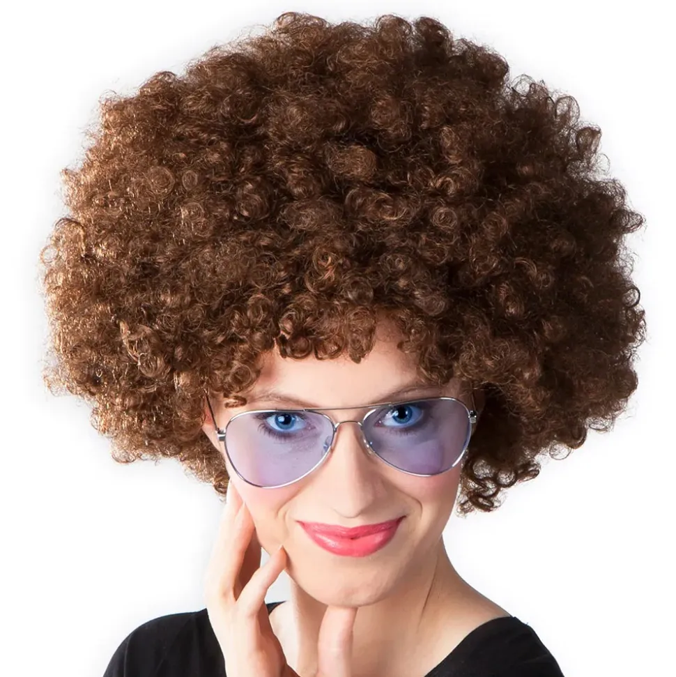 PERRUQUE AFRO GROOVE CHEVEUX BOUCLÉS BRUN ADULTE