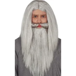 PERRUQUE BARBE LONG GRIS VIEUX SAGE HOMME