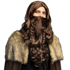 PERRUQUE BARBE MARRON VIKING GUERRIER HOMME