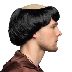 PERRUQUE CALVITIE CHEVEUX NOIR MOINE HOMME