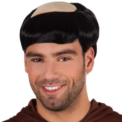 PERRUQUE CALVITIE CHEVEUX NOIR MOINE HOMME