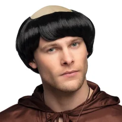 PERRUQUE CALVITIE CHEVEUX NOIR MOINE HOMME