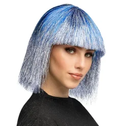 PERRUQUE CHEVELURE CRAZY LAMÉ BLEU ARGENT FEMME