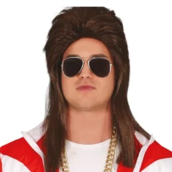 PERRUQUE CHEVEUX LONGS BRUN ANNÉES 70 HOMME